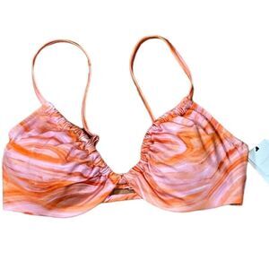 Shade And Shore Pink And Orange Waves Underwire Swim Top, Size 36B, NWT